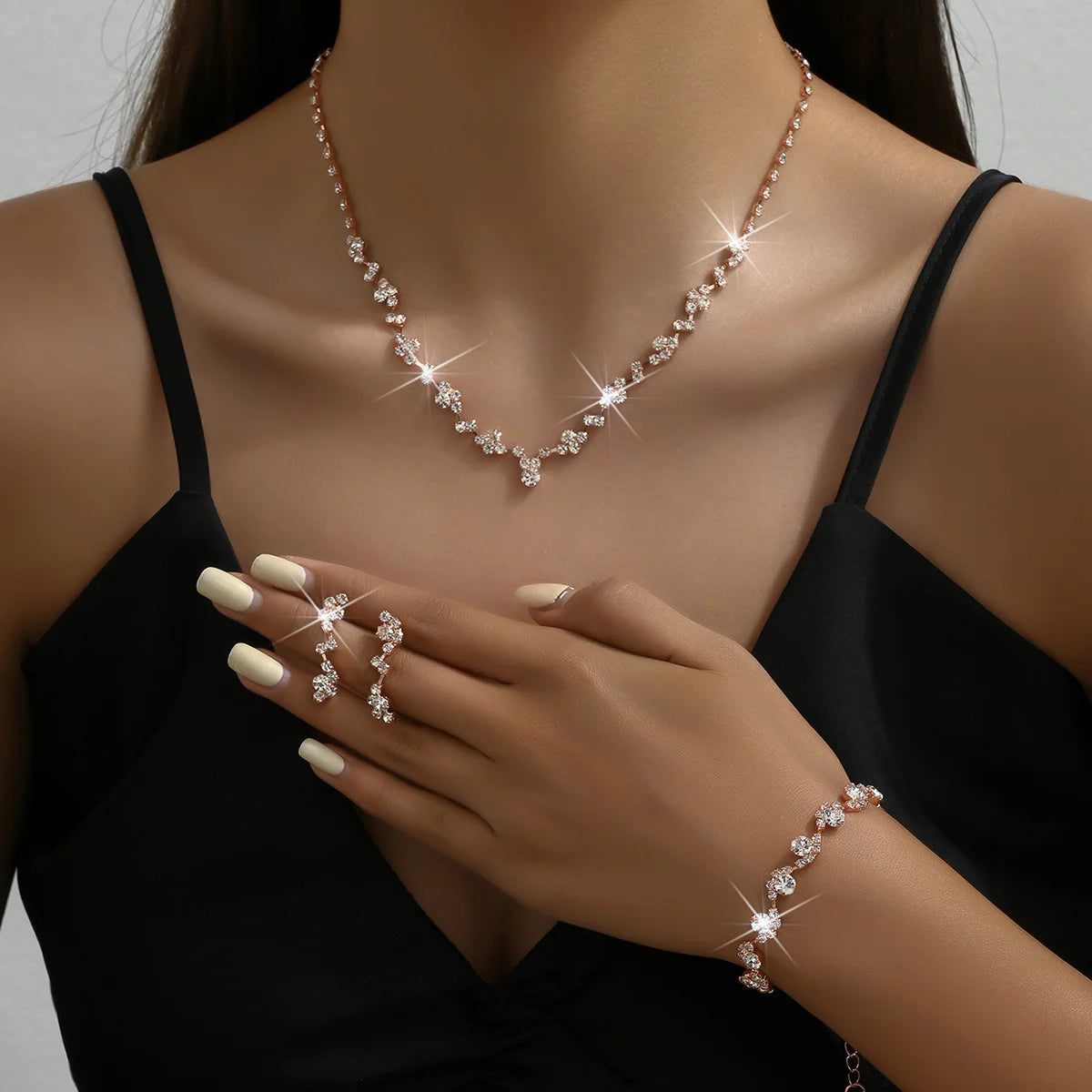 4-Piece Flower Jewelry Set - Necklace Earrings Bracelet Wedding Party