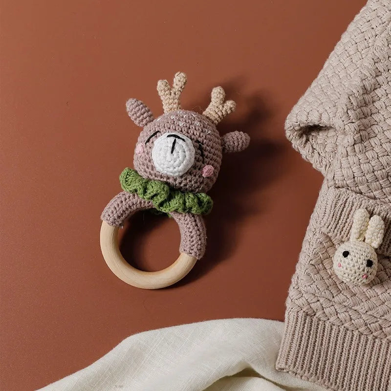 Crochet Bunny Rattle Teether | Wooden Ring Baby Gym Mobile | USA Australia