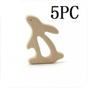 5-Pack Wooden Teether Set | BPA Free Animal Shapes | Hedgehog & Bird | USA