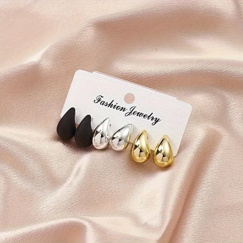 Vintage Teardrop Stud Earrings - Elegant Lightweight Set