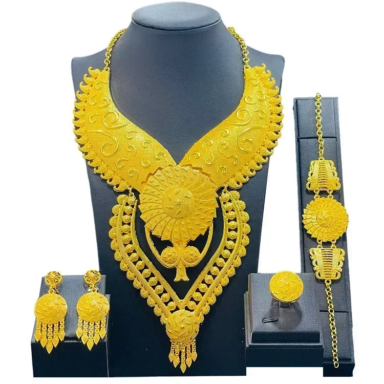 Luxury Dubai Gold Wedding Jewelry Set | African Bridal Gift 4-Piece | USA Australia