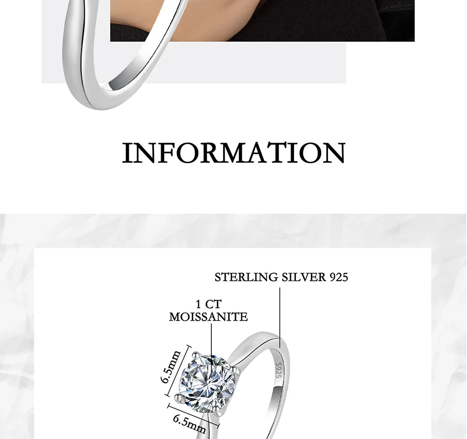 Moissanite Engagement Ring | 925 Sterling Silver | 0.5/1/2CT Options | USA