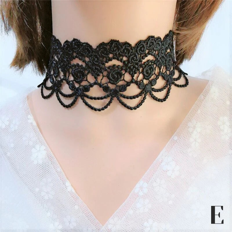 Vintage Gothic Tattoo Lace Choker | Black Crystal Pendant | Boho Jewelry | USA