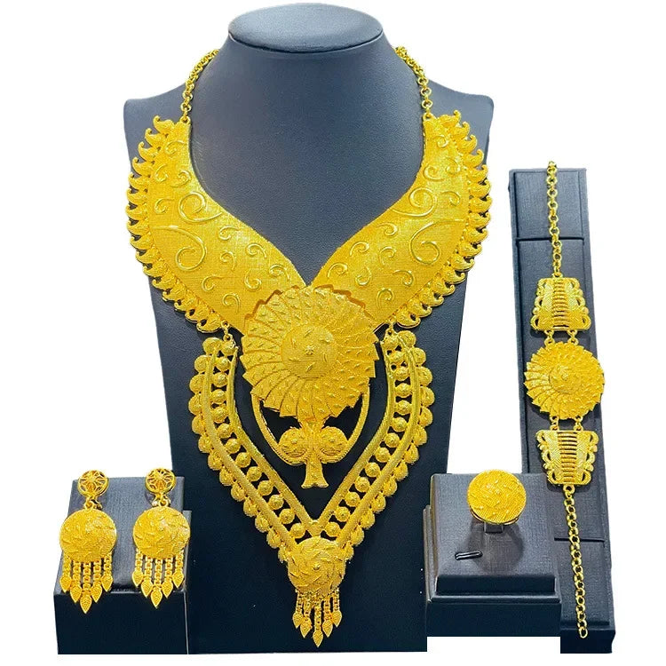 Luxury Dubai Gold Wedding Jewelry Set | African Bridal Gift 4-Piece | USA Australia