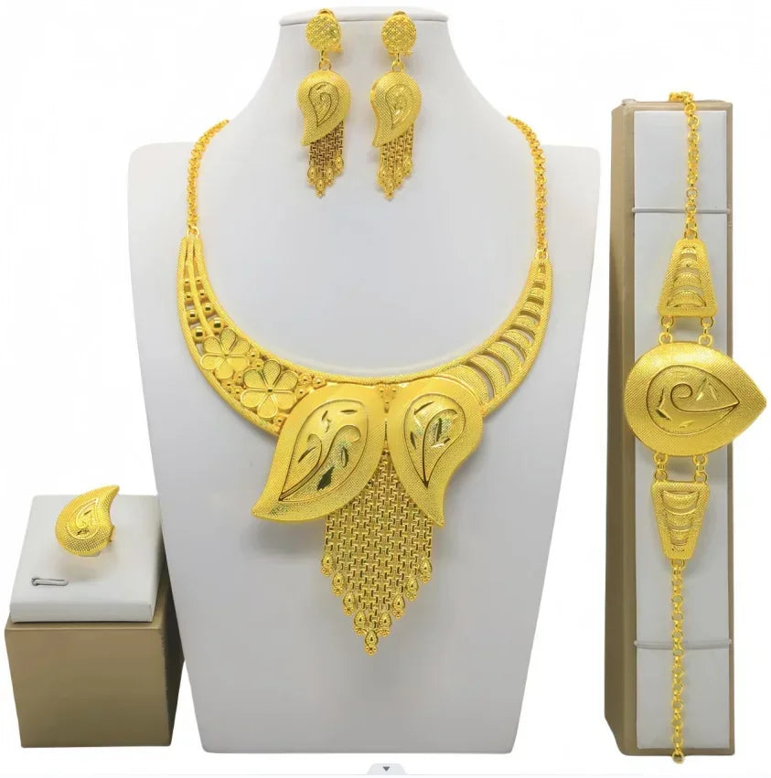 Luxury Dubai Gold Wedding Jewelry Set | African Bridal Gift 4-Piece | USA Australia