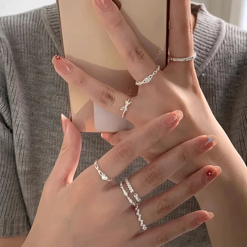 Sterling Silver Flower Bow Ring - Love Combination Adjustable Design