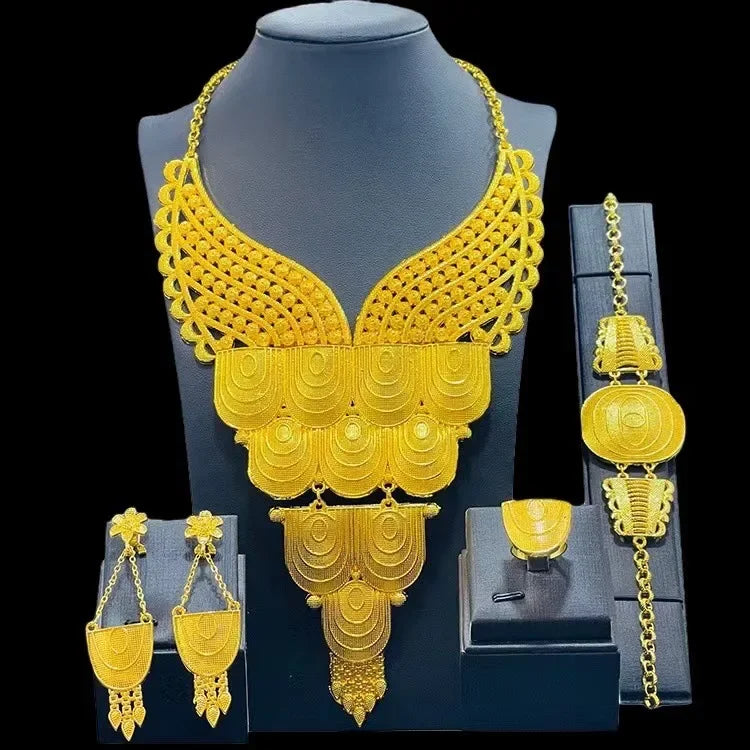 Luxury Dubai Gold Wedding Jewelry Set | African Bridal Gift 4-Piece | USA Australia