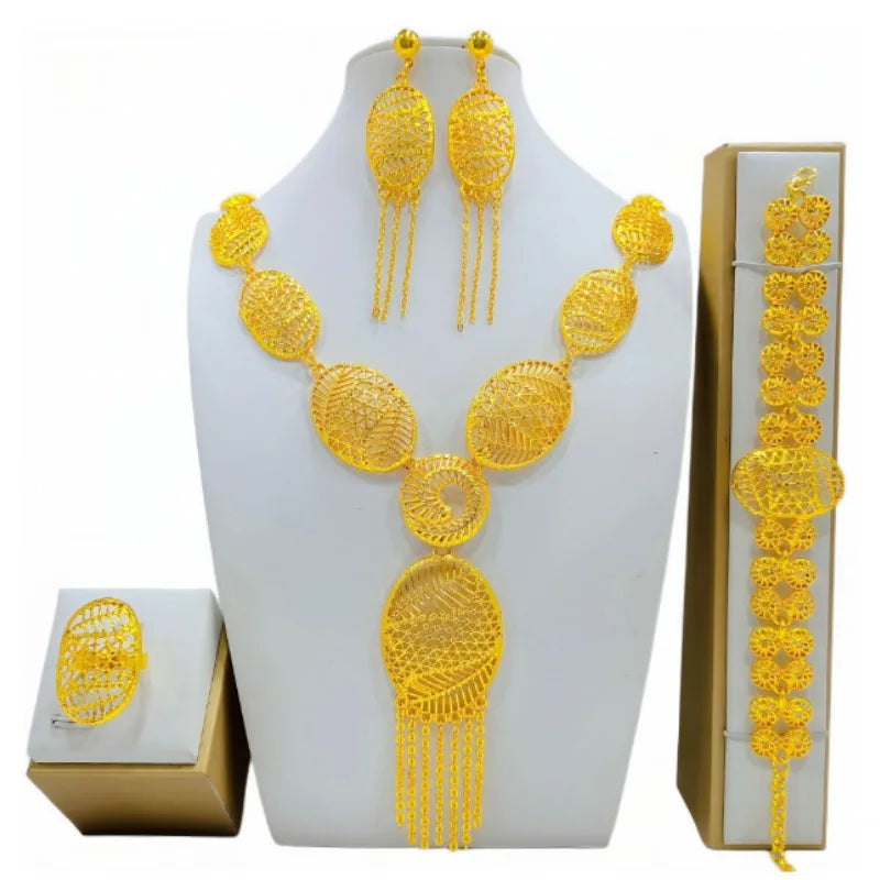 Luxury Dubai Gold Wedding Jewelry Set | African Bridal Gift 4-Piece | USA Australia