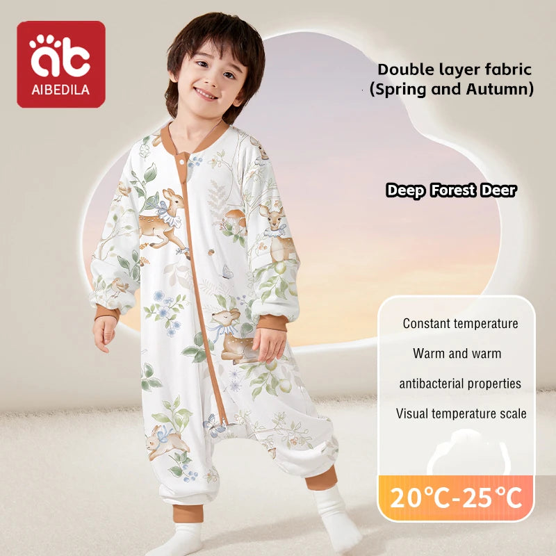 AIBEDILA Kids Onesie Boys Girls Long Sleeve Bamboo Cotton Pajamas Children Winter Cartoon Pyjama Baby Sleepwear Sleeping Bag