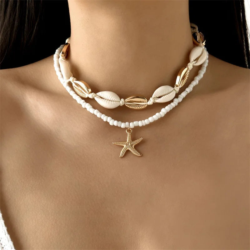 Bohemian Starfish Beach Necklace for Women | Pearl Beaded Choker | Summer | USA