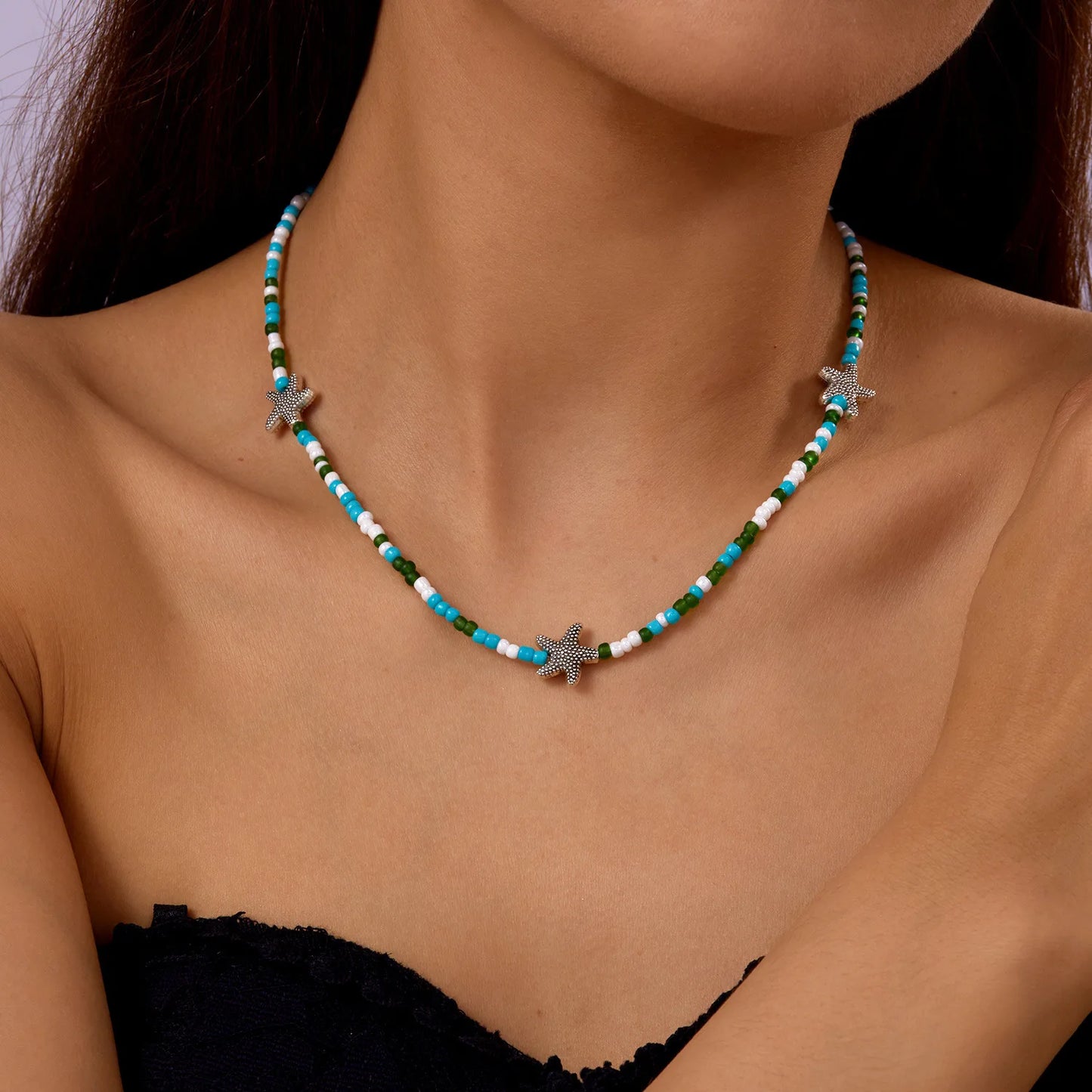 Bohemian Starfish Beach Necklace for Women | Pearl Beaded Choker | Summer | USA