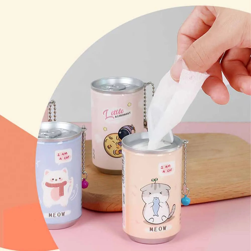 Canned Wet Wipes Portable Children Barreled Cans 30 Sheets Cleaning Cloths Creative Cartoon Chain Cute Small Bell
