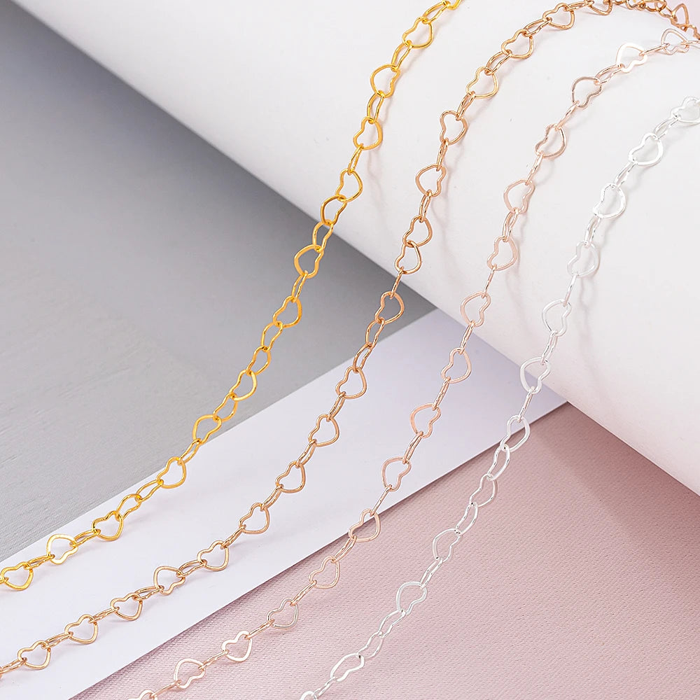 5Meters 1Meter 3mm Necklace Love Heart Chain Silver Gold Copper Link Chains Bracelet for Jewelry Making DIY Components Handmade