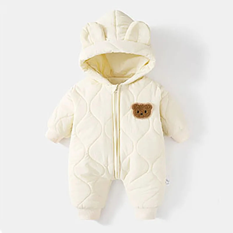 Winter Baby Fur Lining Romper | Warm Toddler Cartoon Bear Jumpsuit | USA