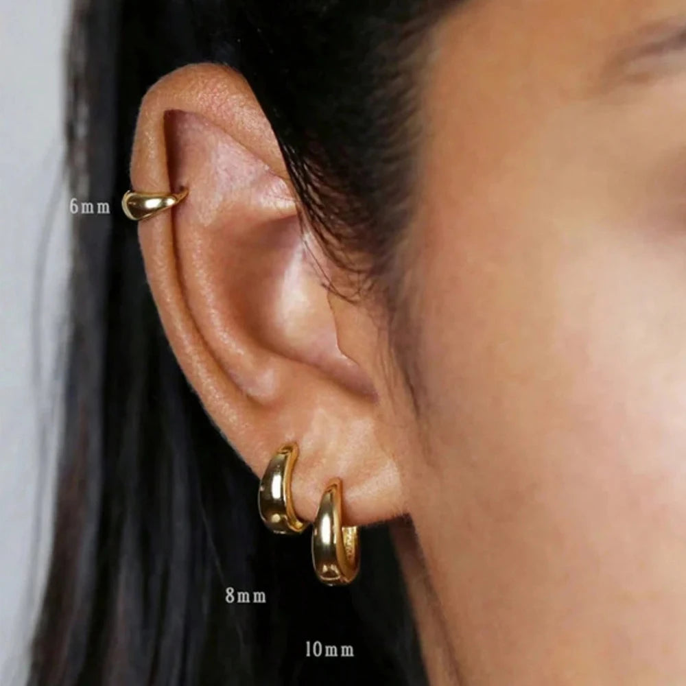 Classic Gold Hoop Earrings - Chunky Stainless Steel Minimalist