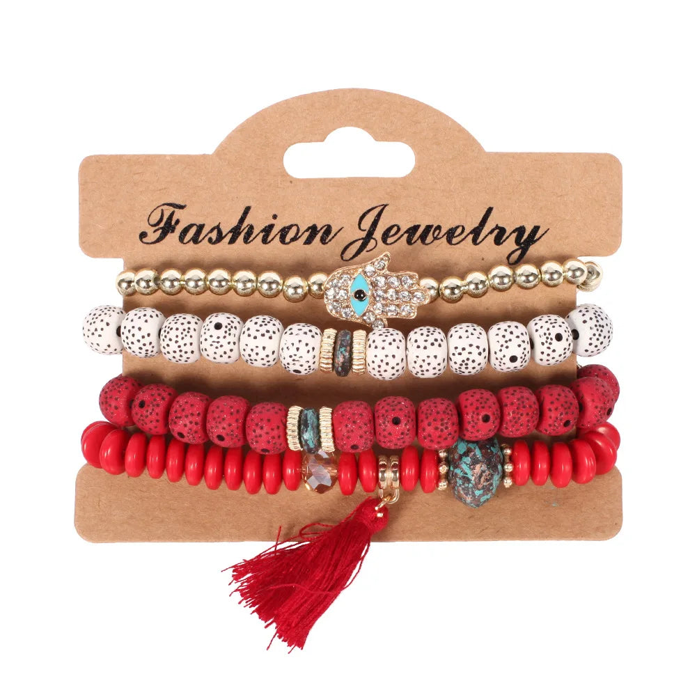 Bohemian Beaded Bracelet Set | Colorful Handmade Layered Bangles | USA Australia
