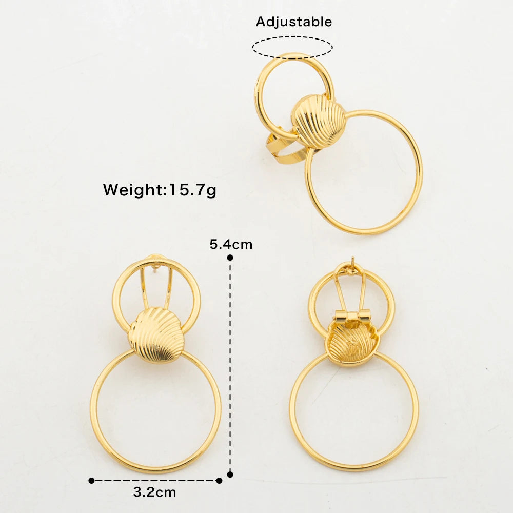 4sets Earrings with Ring Luxury Dubai African Gold Color Jewelry Sets for Women Weddings Bride Party Geometry Jewellry Accessory