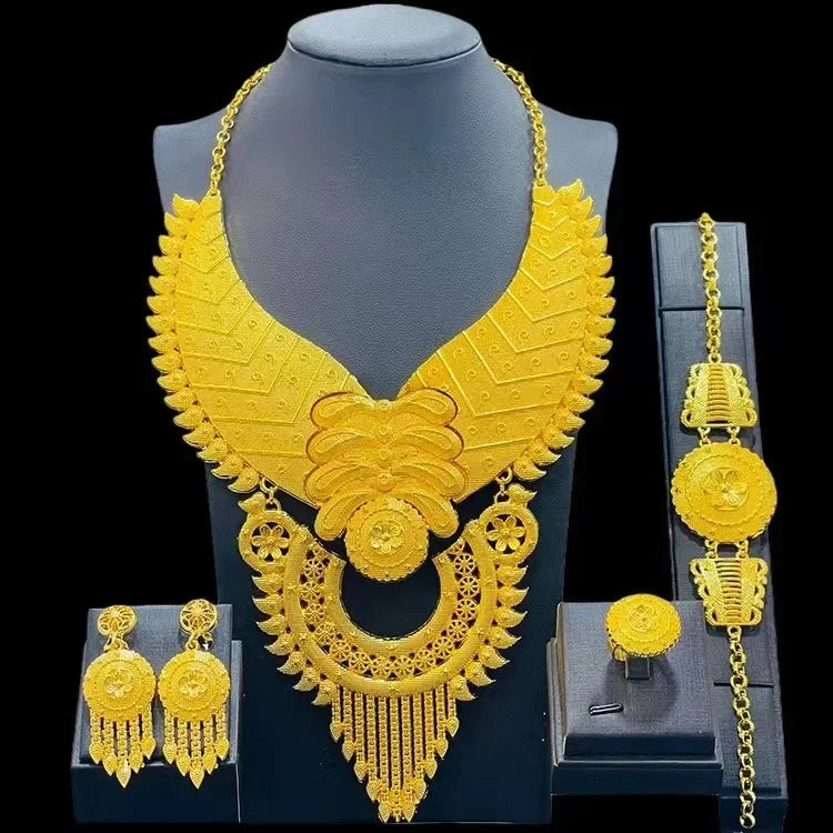 Luxury Dubai Gold Wedding Jewelry Set | African Bridal Gift 4-Piece | USA Australia