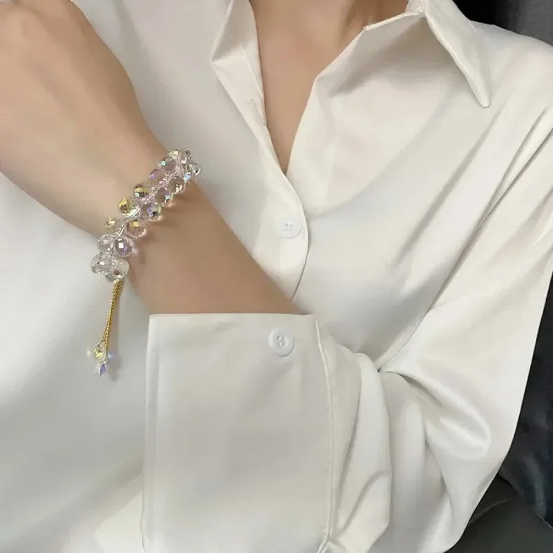 Transparent Crystal Bracelet for Kids | Shiny Stone Beads Elastic Bangle | USA