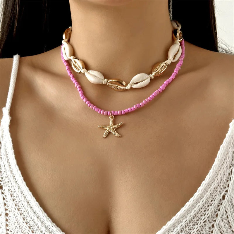 Bohemian Starfish Beach Necklace for Women | Pearl Beaded Choker | Summer | USA