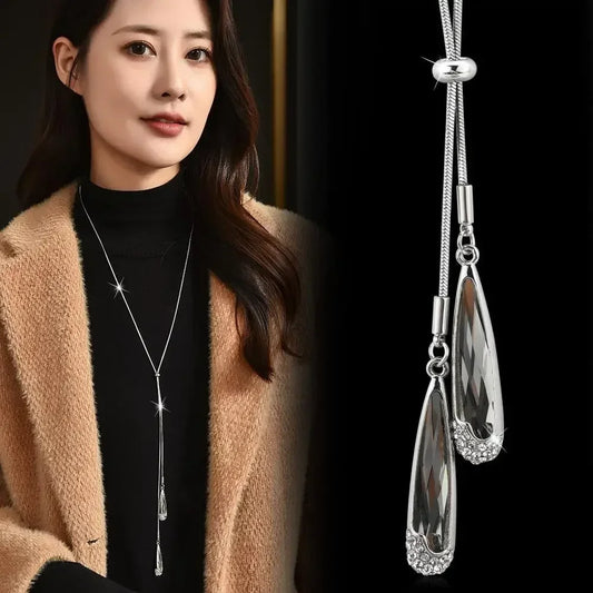 Vintage Crystal Sweater Chain 2025 | Water Drop Long Necklace | Wedding Party