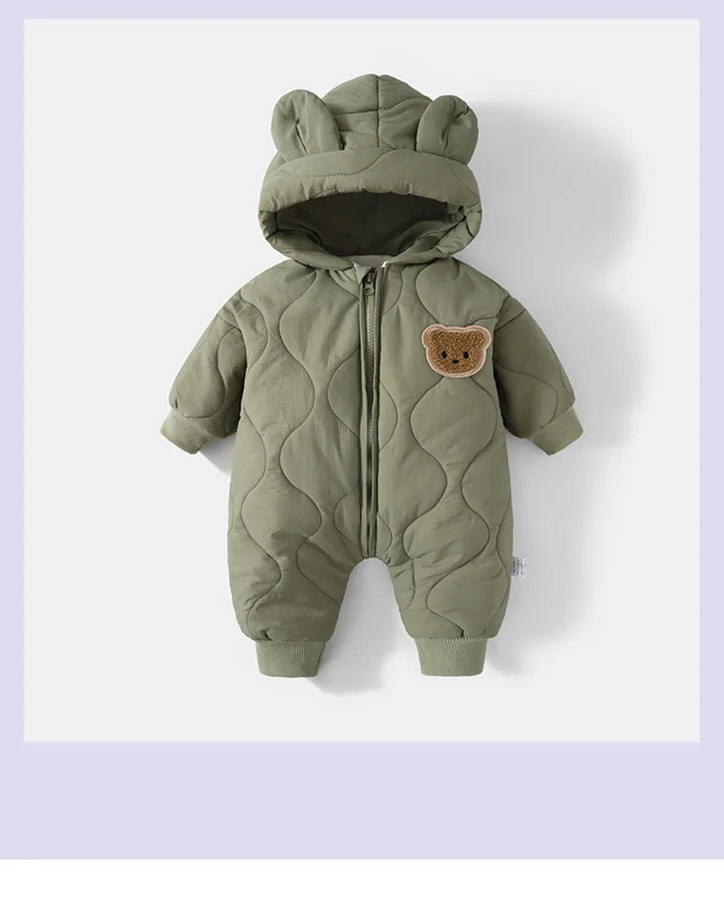 Winter Baby Fur Lining Romper | Warm Toddler Cartoon Bear Jumpsuit | USA