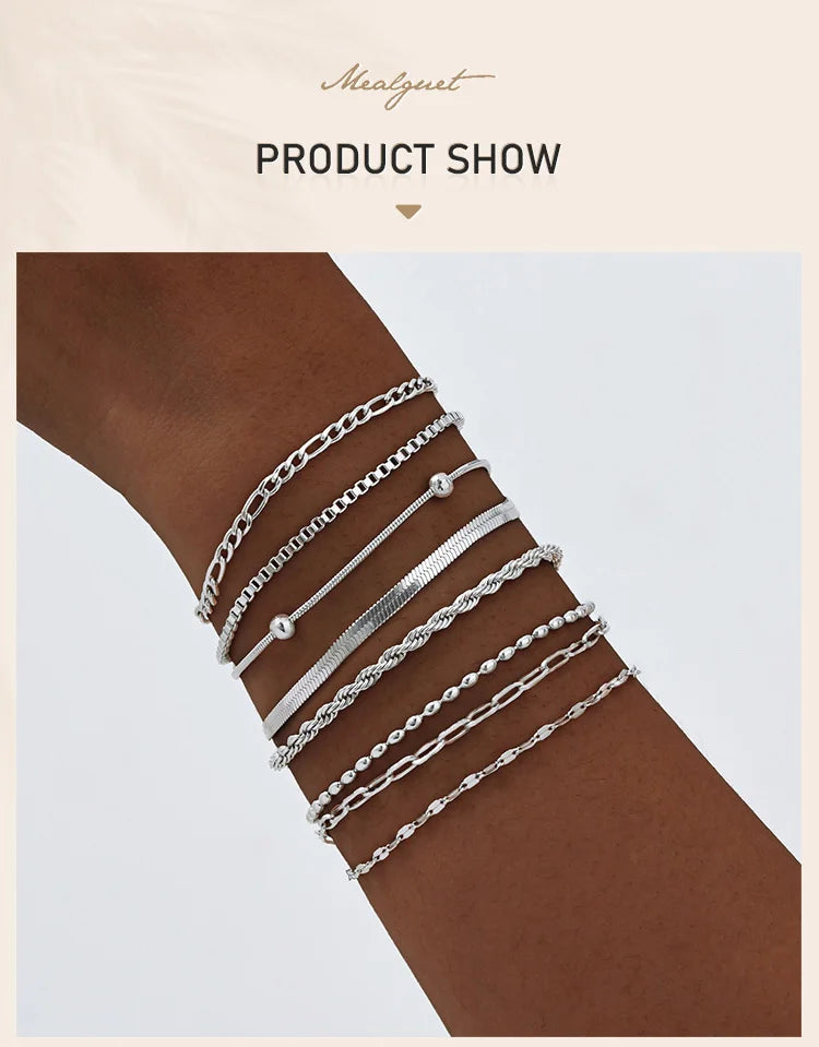 Stainless Steel Link Chain Bracelet | Silver Stackable Layered Set | USA