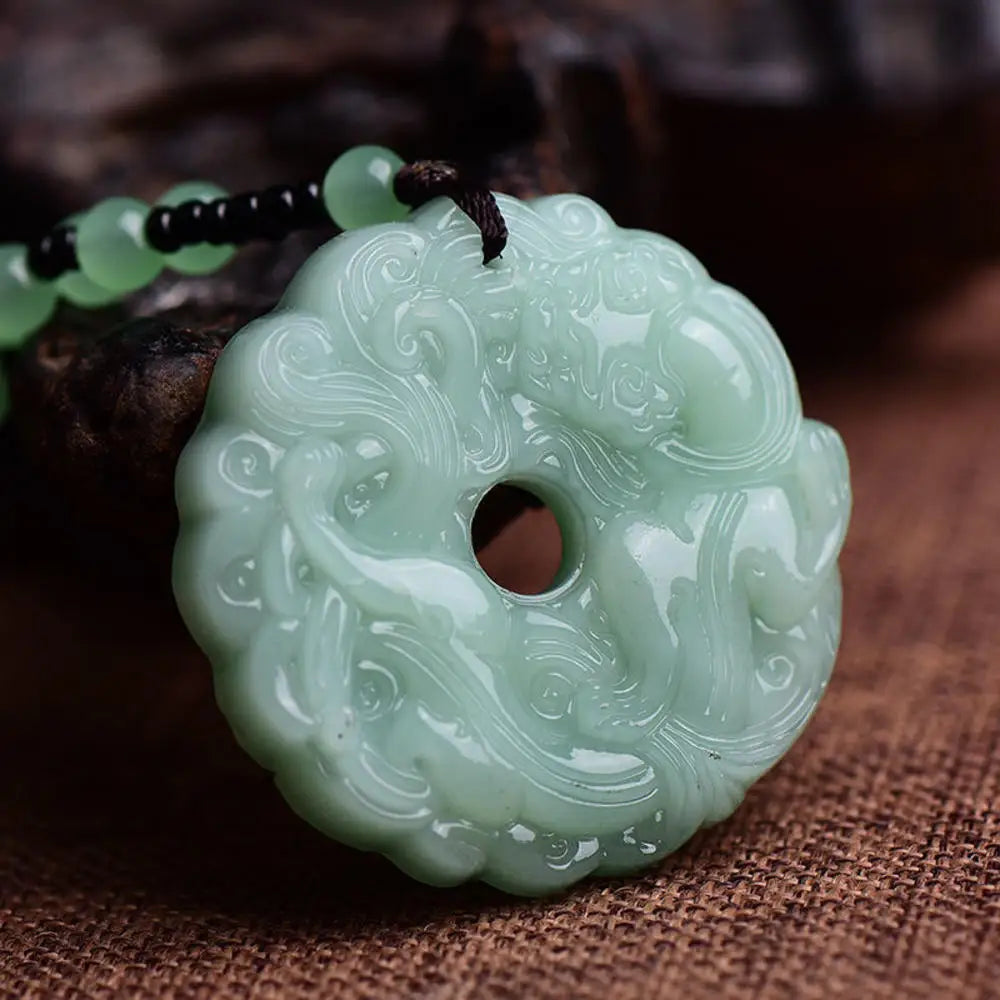Green Jade Dragon Pendant Necklace | Hand-Carved Chinese Amulet | USA Australia