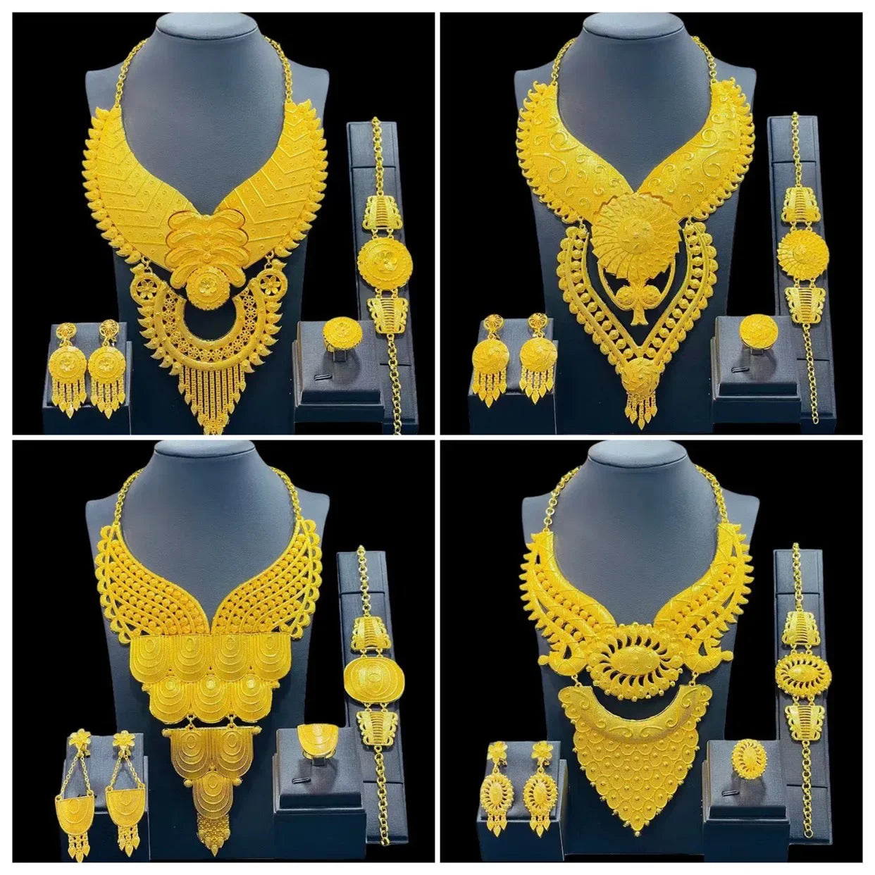 Luxury Dubai Gold Wedding Jewelry Set | African Bridal Gift 4-Piece | USA Australia