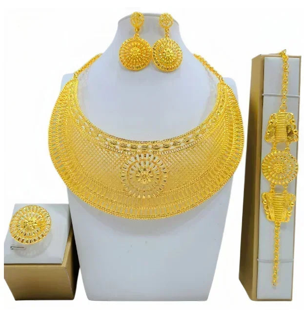 Luxury Dubai Gold Wedding Jewelry Set | African Bridal Gift 4-Piece | USA Australia