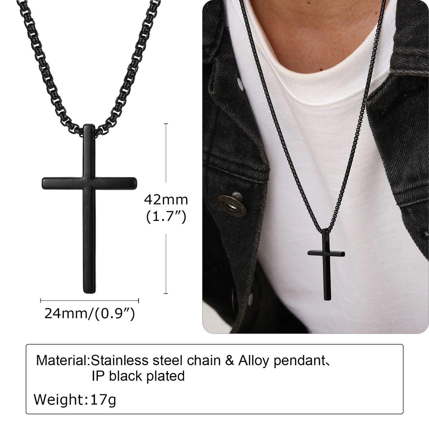 Stainless Steel Cross Necklace | Unisex Silver Pendant | Women Men | USA