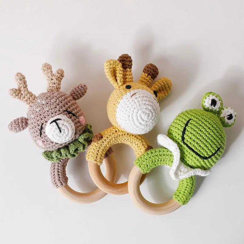 Crochet Bunny Rattle Teether | Wooden Ring Baby Gym Mobile | USA Australia