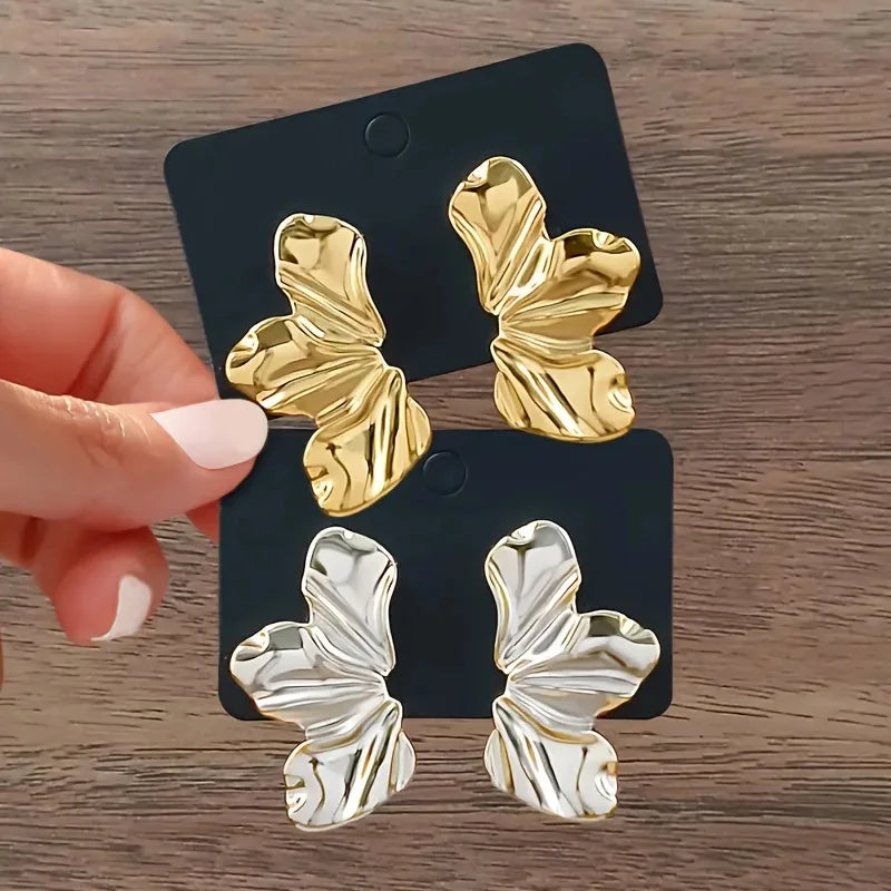 Half Flower Stud Earrings - Gold Minimalist Irregular Petal Design