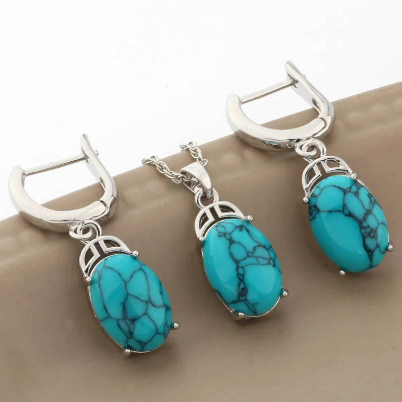 Luxury 585 Rose Gold Color Wedding Jewelry Sets Natural Stone Jewelry Set High Quality Dangle Earring Necklace Sets Gifts