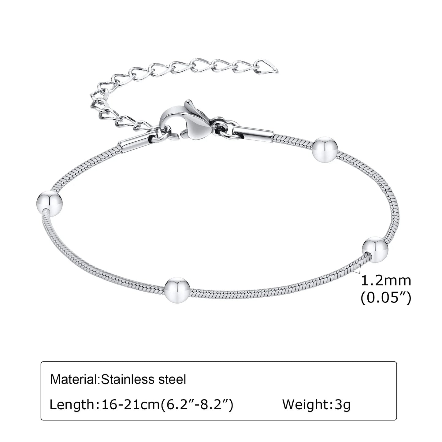 Stainless Steel Link Chain Bracelet | Silver Stackable Layered Set | USA