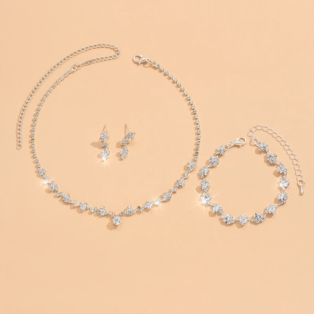 4-Piece Flower Jewelry Set - Necklace Earrings Bracelet Wedding Party