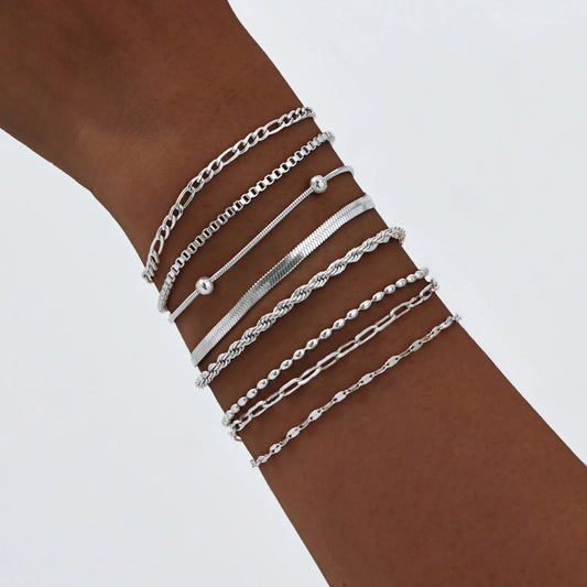 Stainless Steel Link Chain Bracelet | Silver Stackable Layered Set | USA