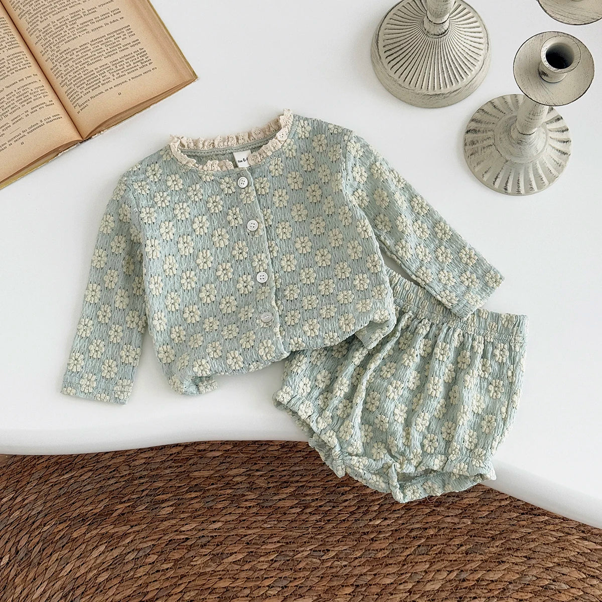 Summer Hot European Style Style Floral Embroidery Baby Onesie Set Breathable Long Sleeve Top + Shorts Baby 2Pcs Set