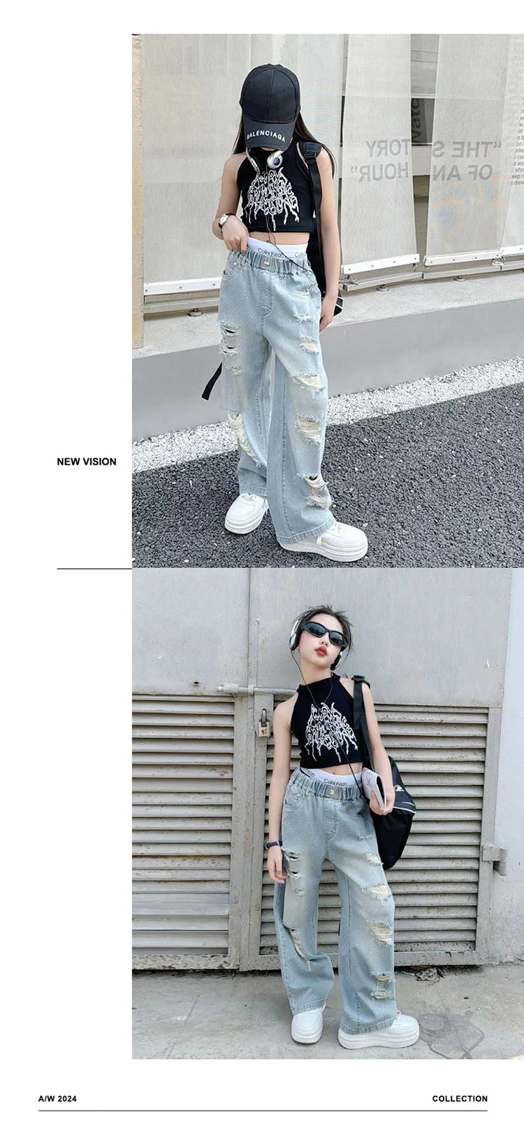 Kids Girls High Fashion Ripped Jeans | Destroyed Denim Pants | Ages 5-14 | USA