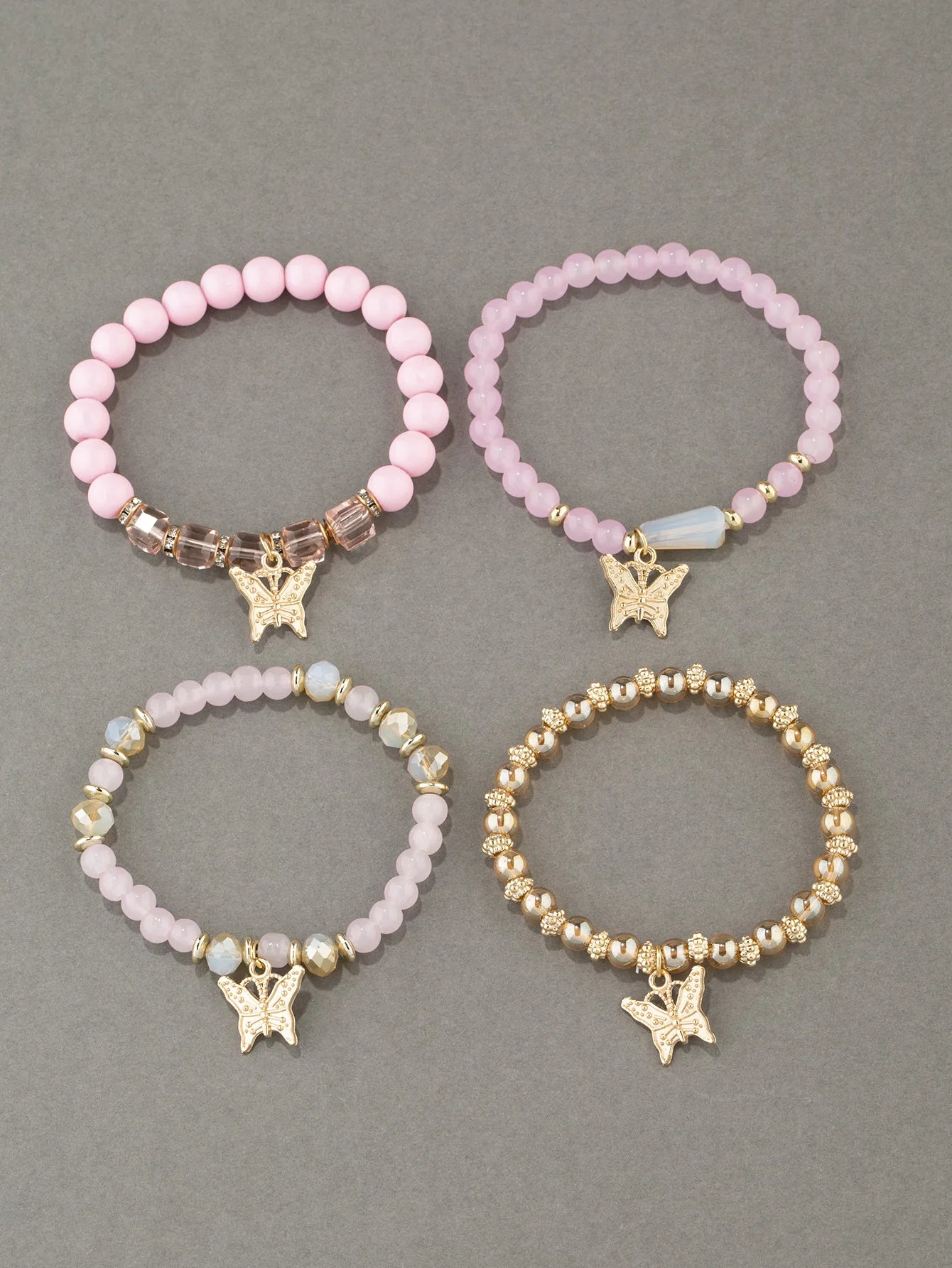 Butterfly Beaded Bracelet Set | 4 Piece Pink Bohemian Stack | USA Australia