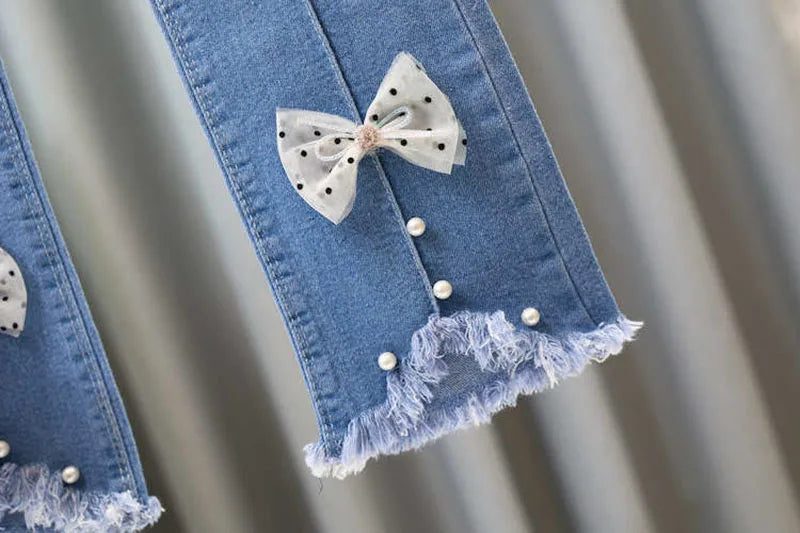 2024 Autumn Elastic Kids Jeans | Girls Cute Bow Denim Flared Pants | Ages 3-12 | USA