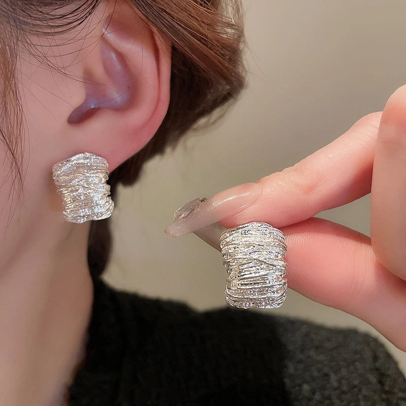 Retro C-Shaped Stud Earrings - Gold & Silver Geometric Set