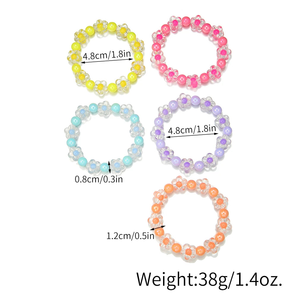 5 Pcs Colorful Flower Bracelet Set | Girls Friendship Bangle Jewelry | USA
