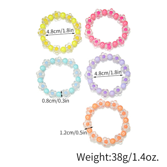 5 Pcs Colorful Flower Bracelet Set | Girls Friendship Bangle Jewelry | USA