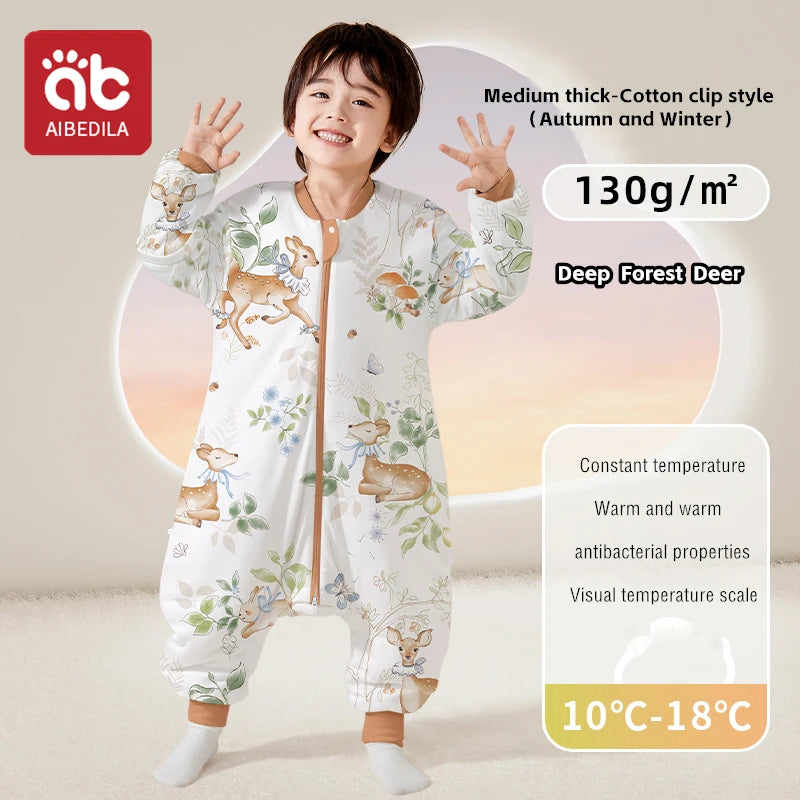 AIBEDILA Kids Onesie Boys Girls Long Sleeve Bamboo Cotton Pajamas Children Winter Cartoon Pyjama Baby Sleepwear Sleeping Bag