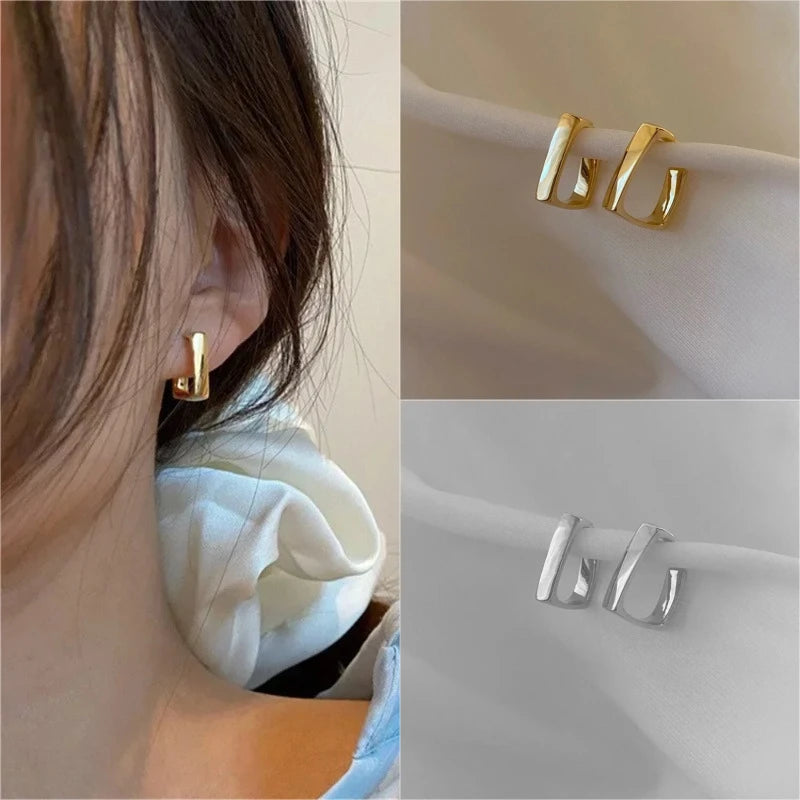 U-Shaped Geometric Earrings - Gold Irregular Trendy Jewelry