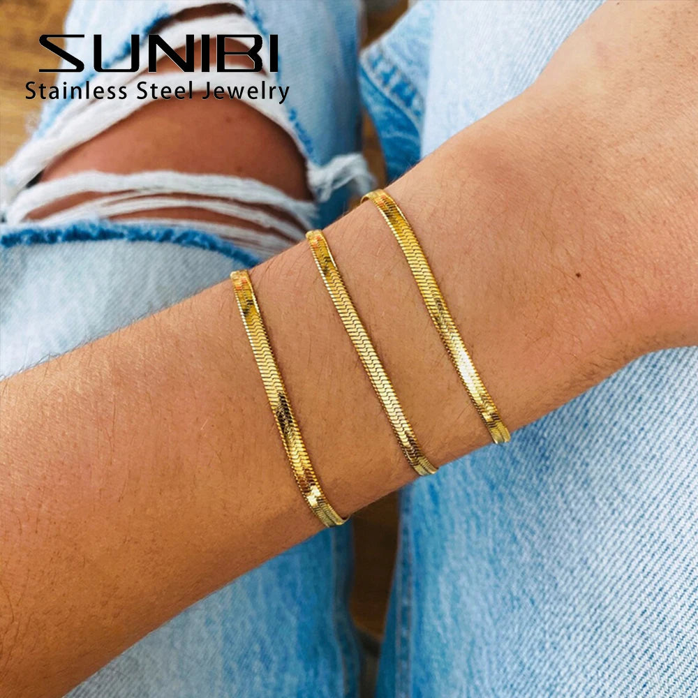 Stainless Steel Snake Chain Bracelet | Gold Plated 2-5mm Width | USA Australia