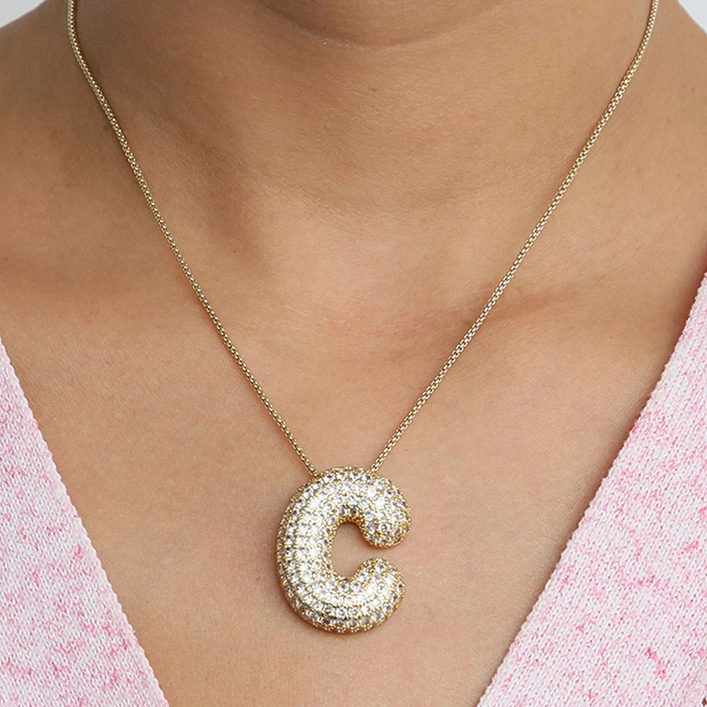 Personalized Initial Letter Necklace | Sparkly CZ Zircon Pendant | USA Australia