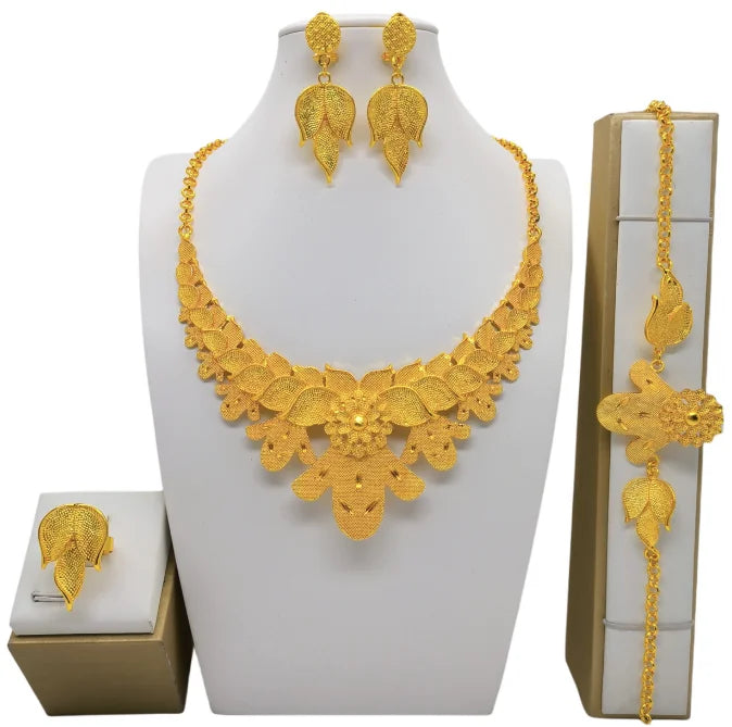 Luxury Dubai Gold Wedding Jewelry Set | African Bridal Gift 4-Piece | USA Australia