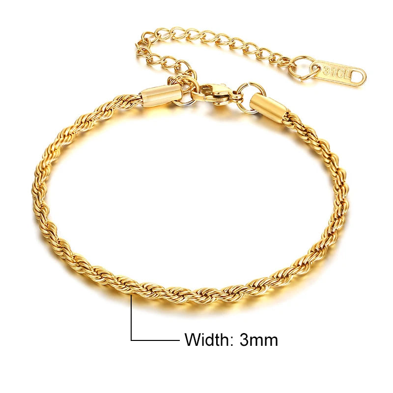 Unisex Rope Chain Bracelet | Stainless Steel Twisted Links | Women Men | USA